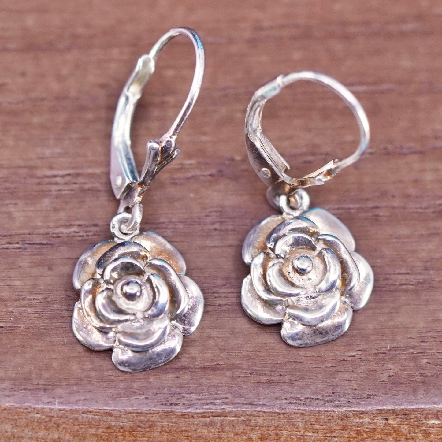 Vintage Sterling silver handmade earrings, 925 flower drops
