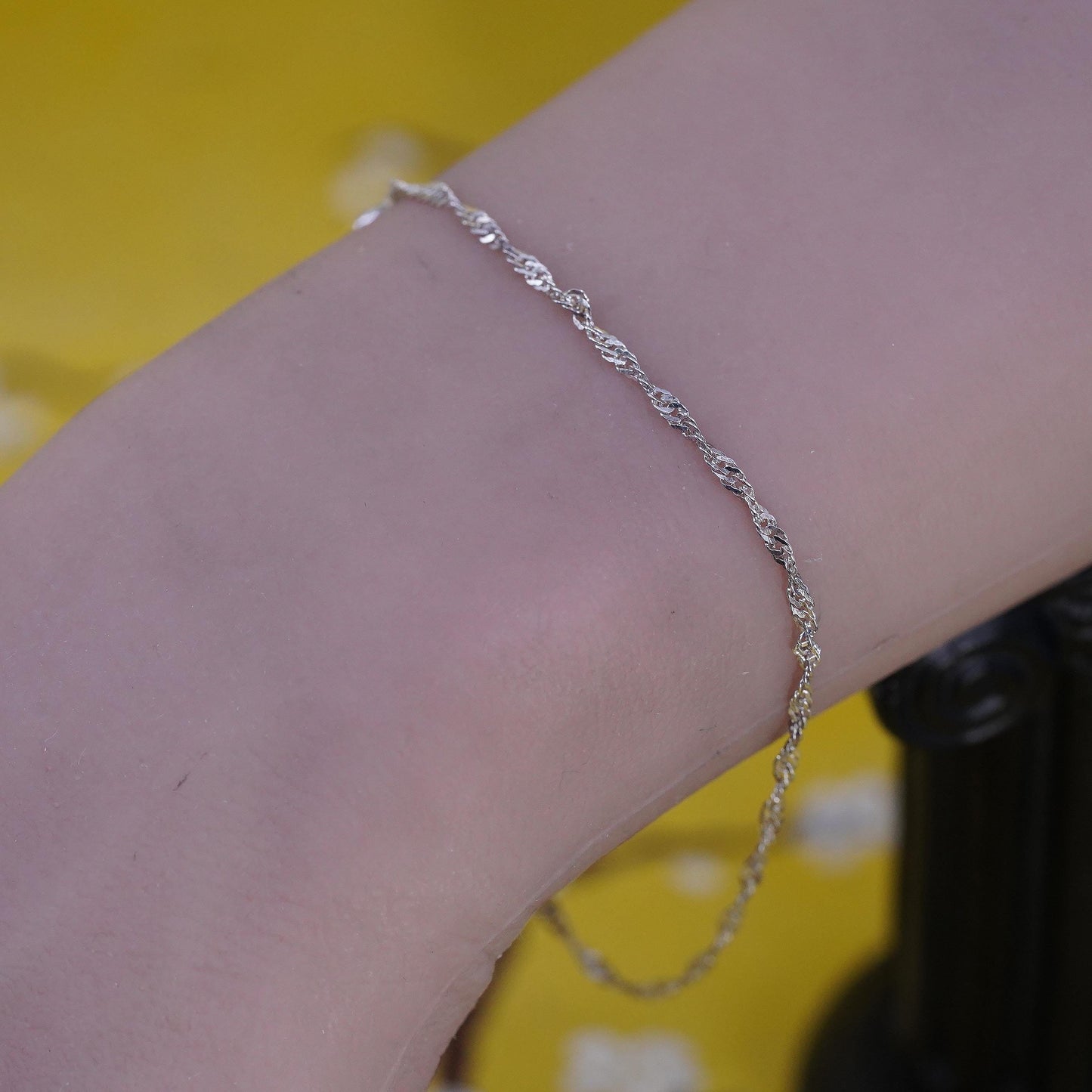 7.5”, 4mm, Vintage sterling 925 silver bracelet, twisted curb link bracelet