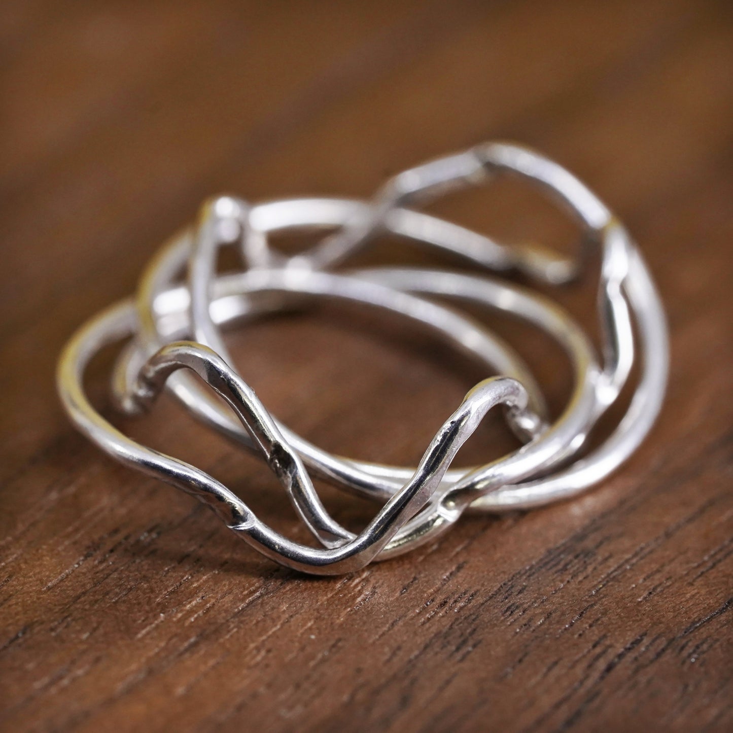 vintage Sterling silver handmade ring, puzzle 925 silver entwined band