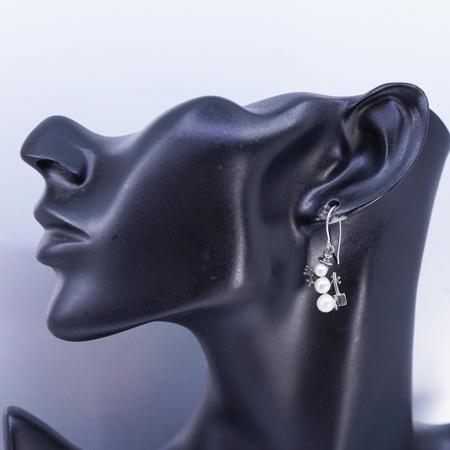Vintage Silpada 925 Sterling Silver Snowman Earrings w/ Triple-Drop Pearl W1001