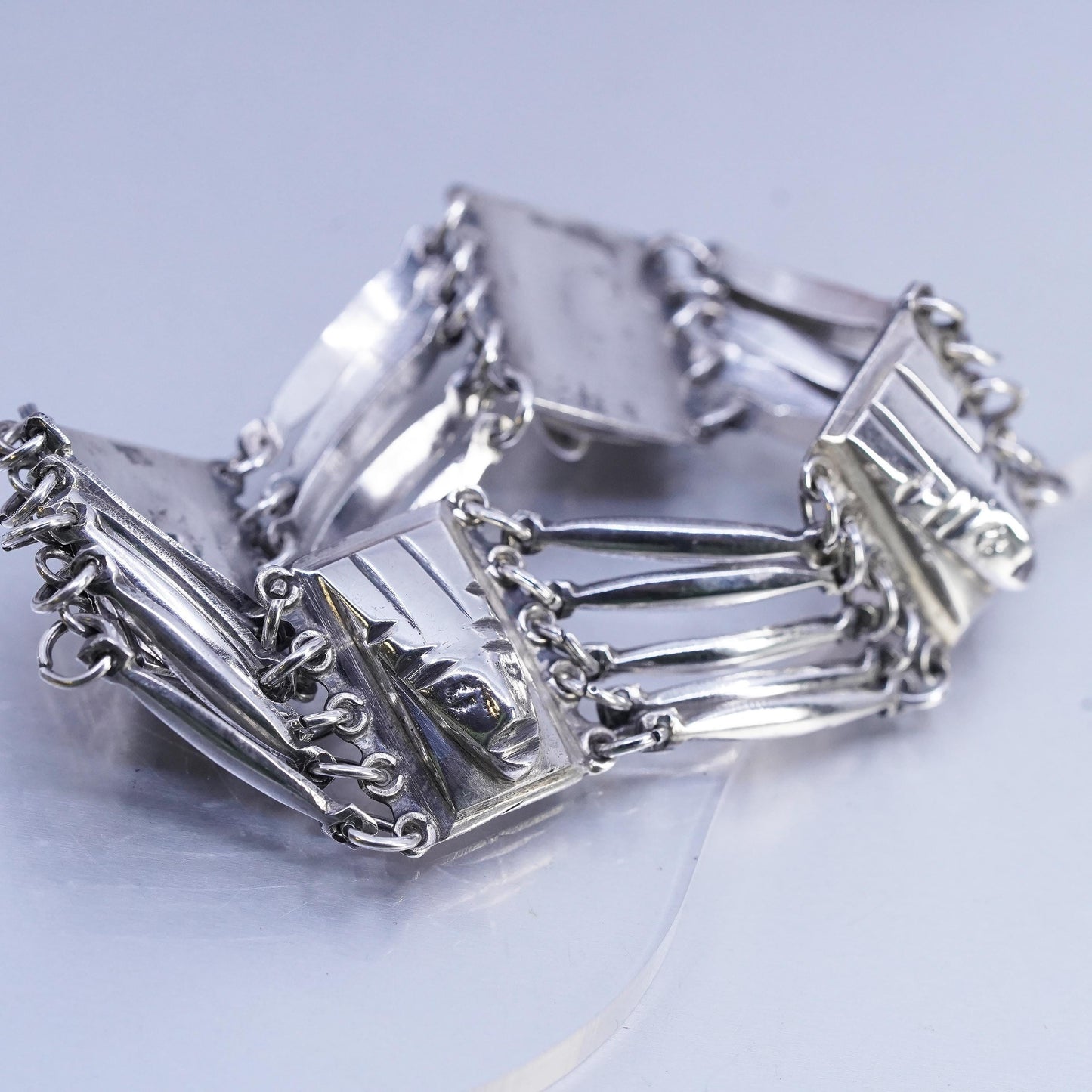 6.5", VTG Mexican southwestern Sterling 925 silver handmade face mask bracelet