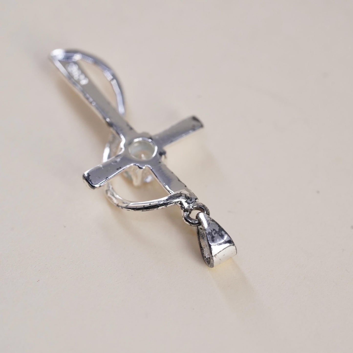Vintage sterling silver pendant, 925 cross handmade pendant with Cz