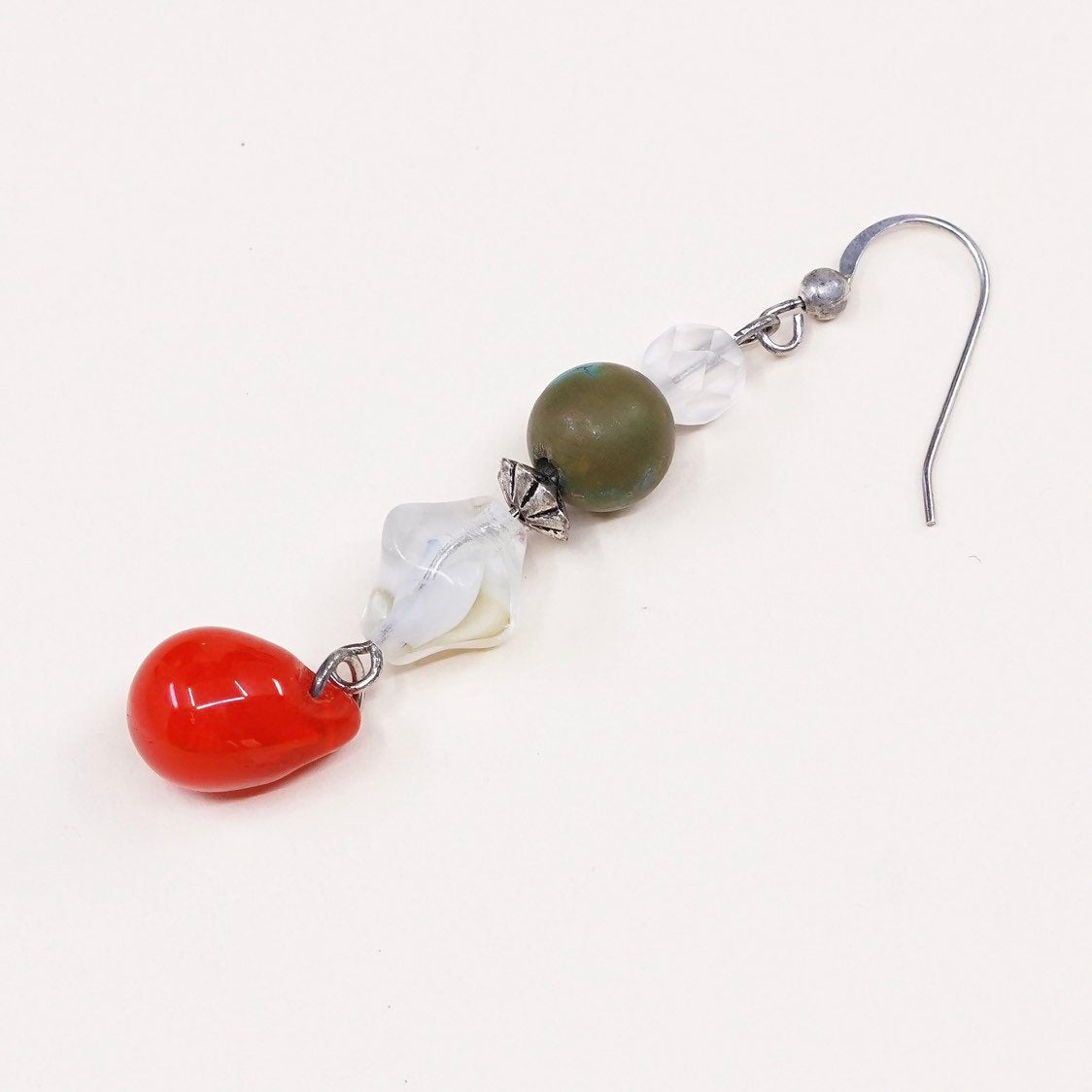 VTG sterling silver handmade earrings 925 w/ turquoise n teardrop red glass