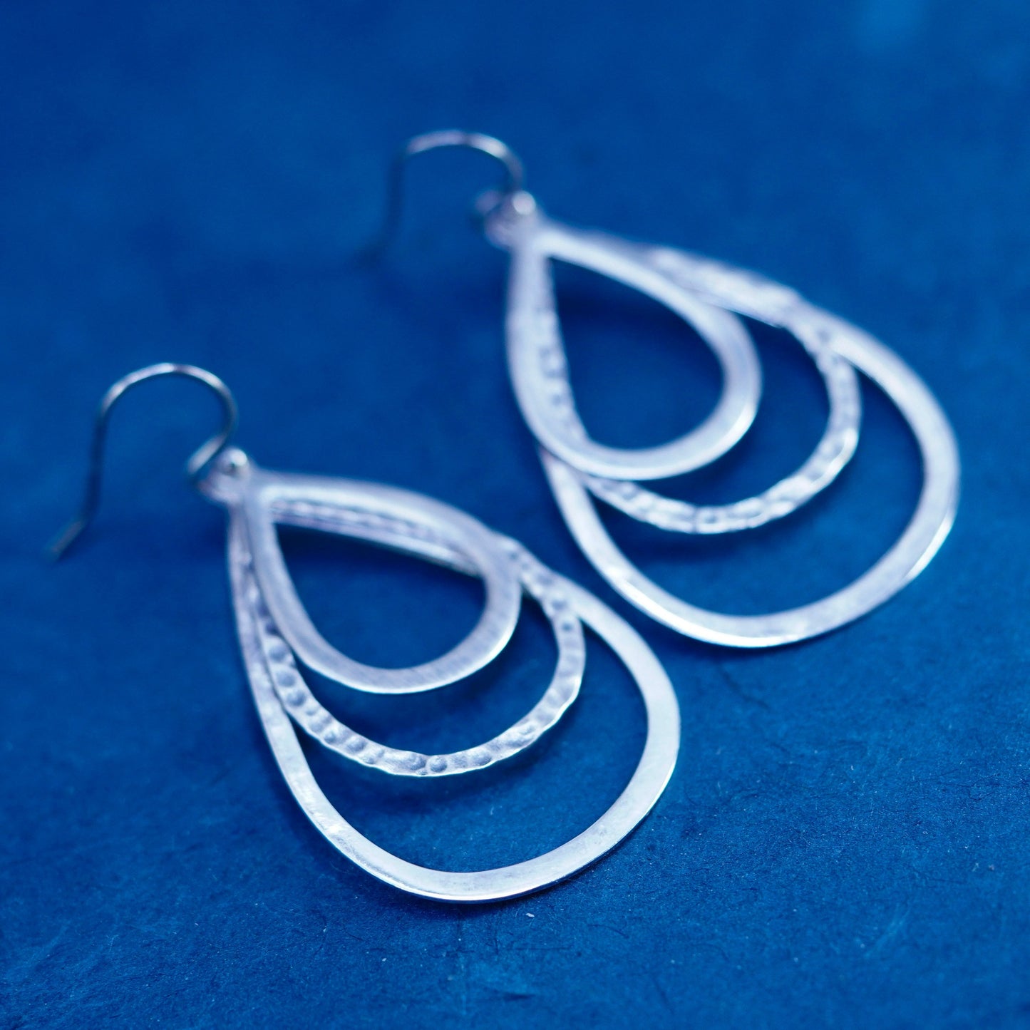 Vintage Silpada W1576 triple Textured Sterling Silver Dangle Teardrop Earrings