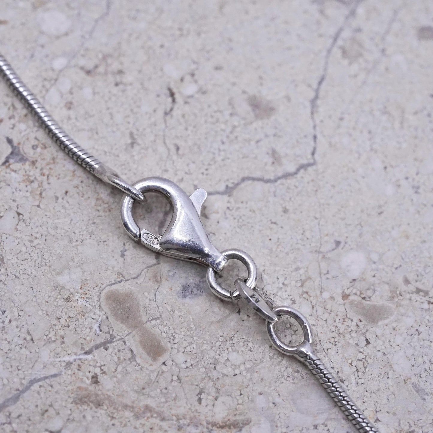 16", VTG Sterling silver necklace, 925 snake chain with colorful cat eye beads
