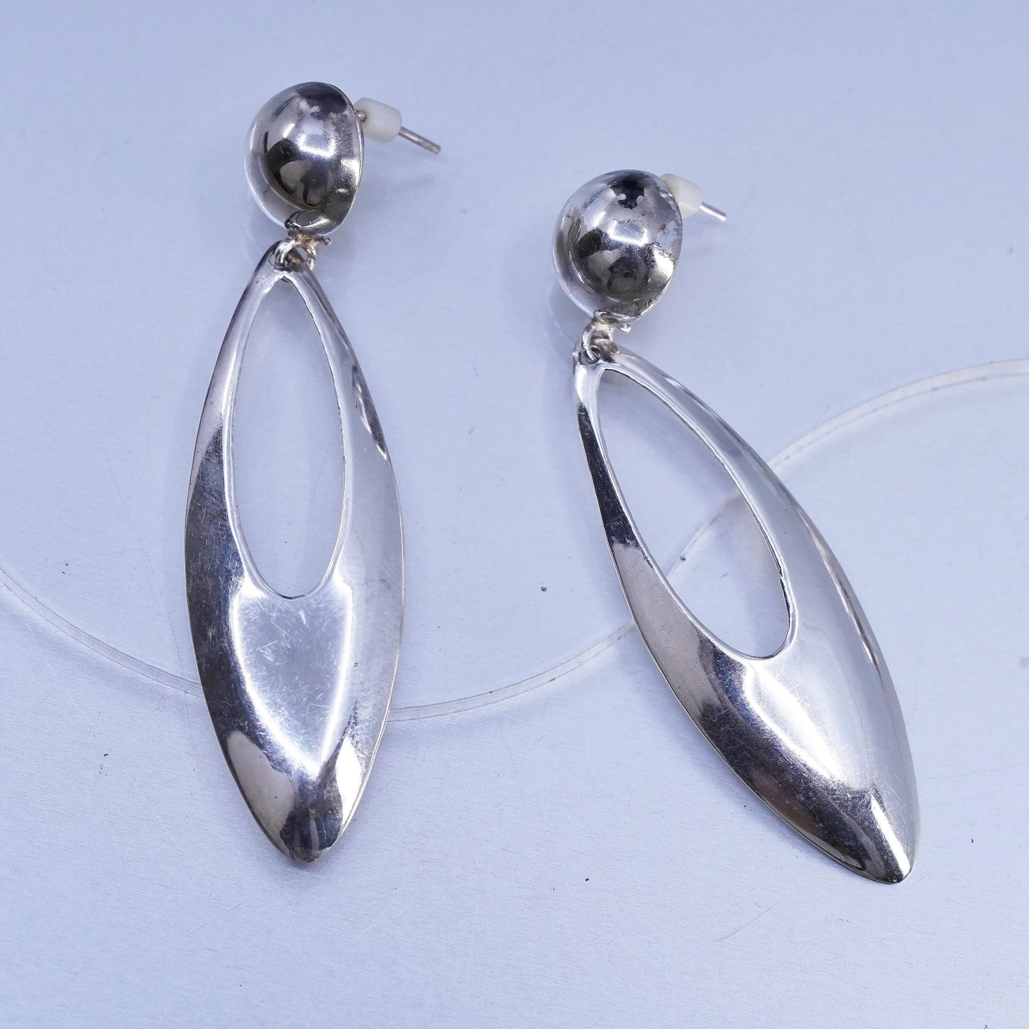 2.5" drop, vintage Sterling silver earrings, modern 925 studs marquise dangles