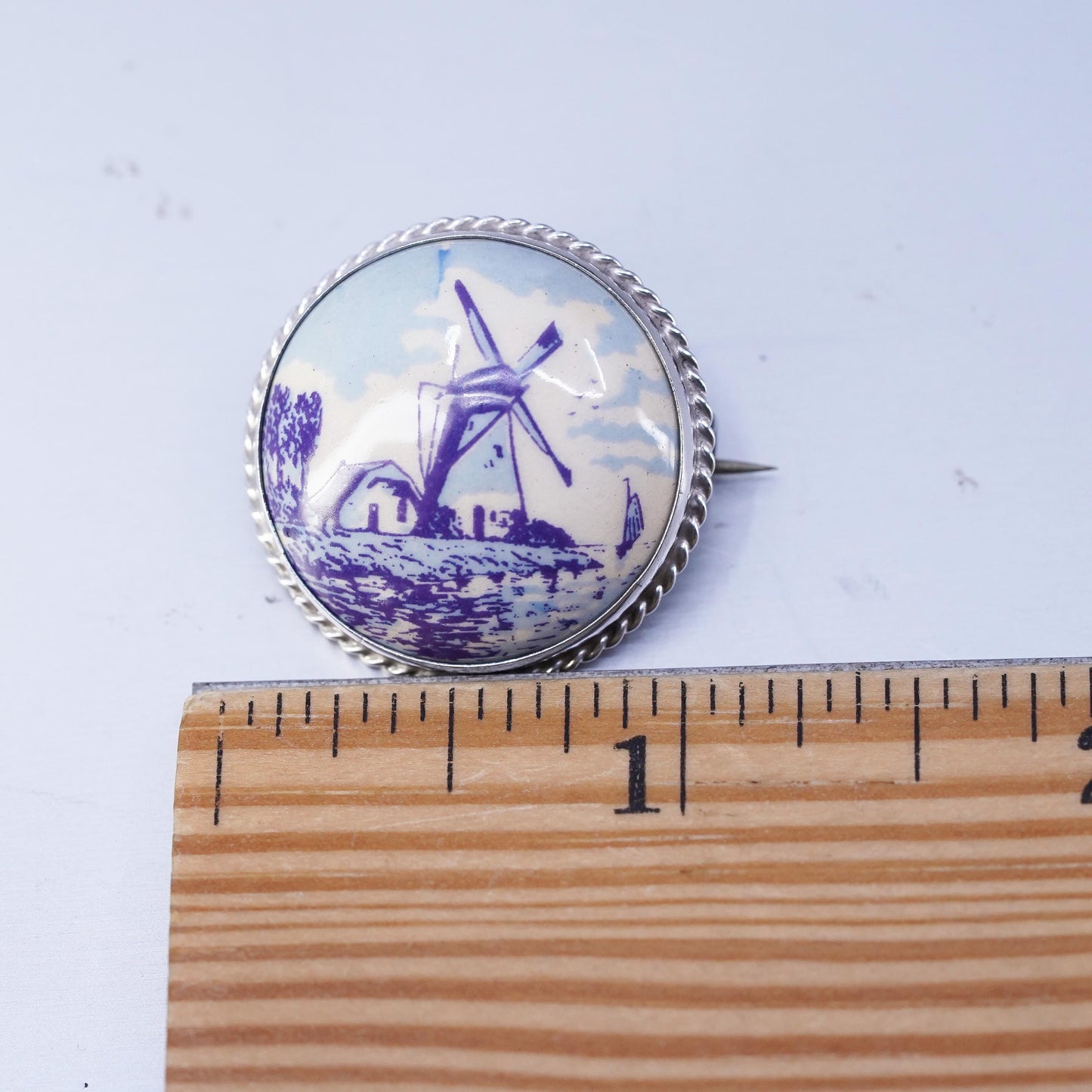 Vintage sterling silver handmade flower brooch, 925 Holland windmill pin