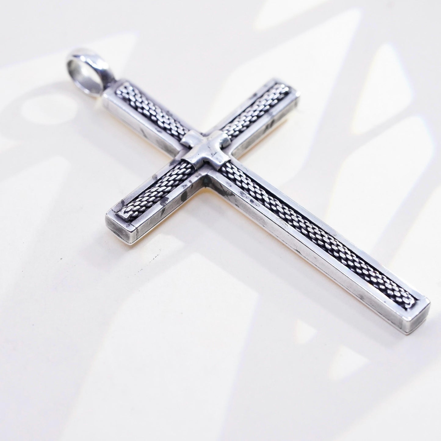 3” Vintage sterling silver handmade pendant, huge textured 925 cross