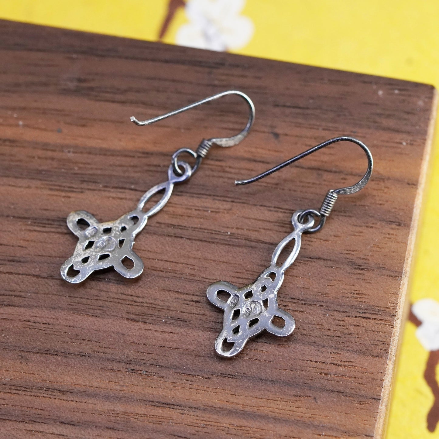 Vintage Sterling silver Irish handmade dangles, 925 cross earrings