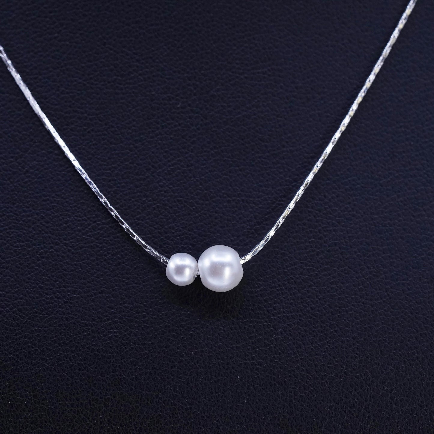 16+1", vintage Sterling 925 silver handmade snake chain necklace pearl beads