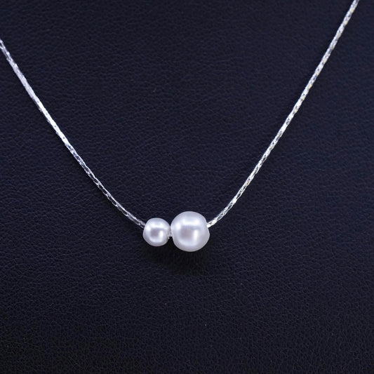16+1", vintage Sterling 925 silver handmade snake chain necklace pearl beads
