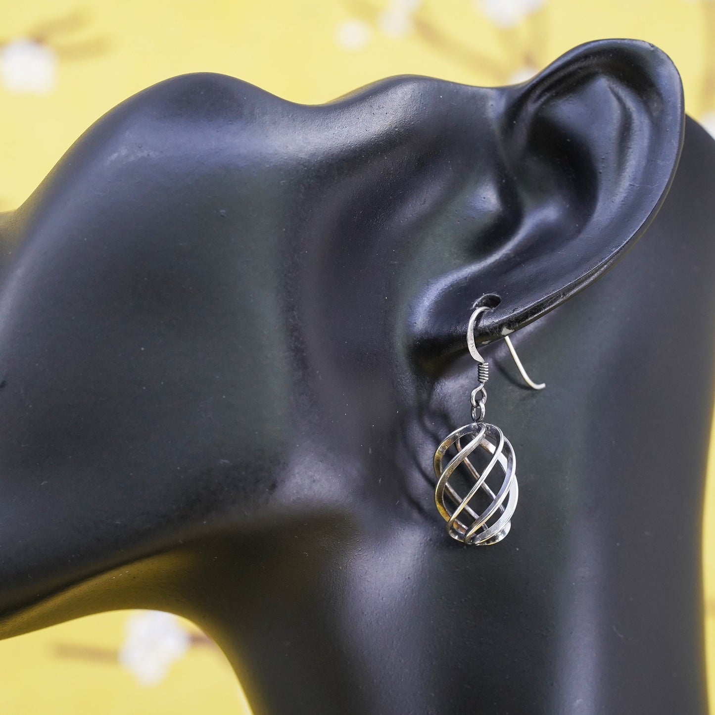 Vintage Sterling silver handmade earrings, 925 twisted dangle