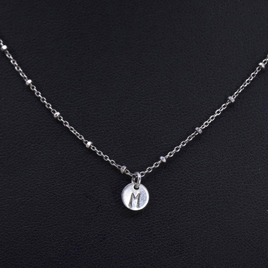 14+2”, VTG Sterling silver handmade necklace, 925 bead chain with tag letter M