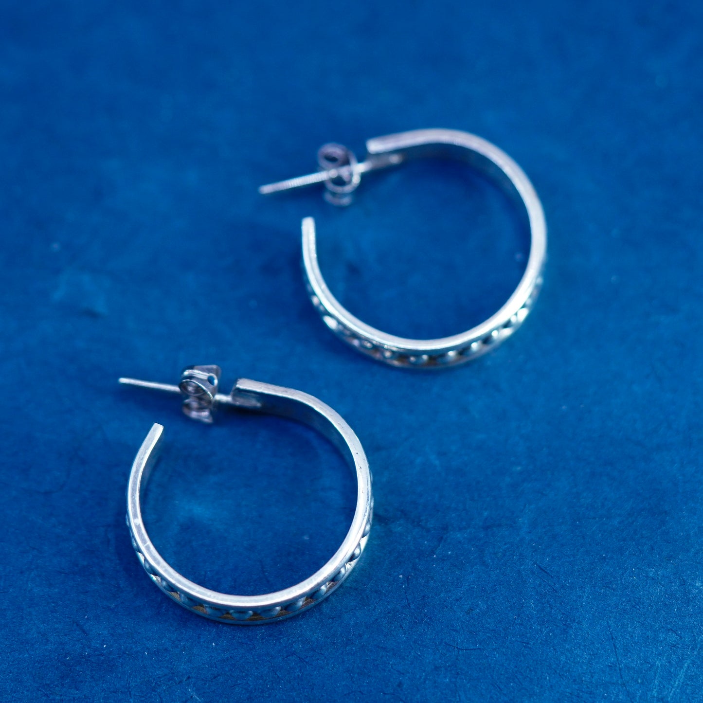 1”, Vintage Sterling Silver handmade Earrings. 925 circle huggie with beads
