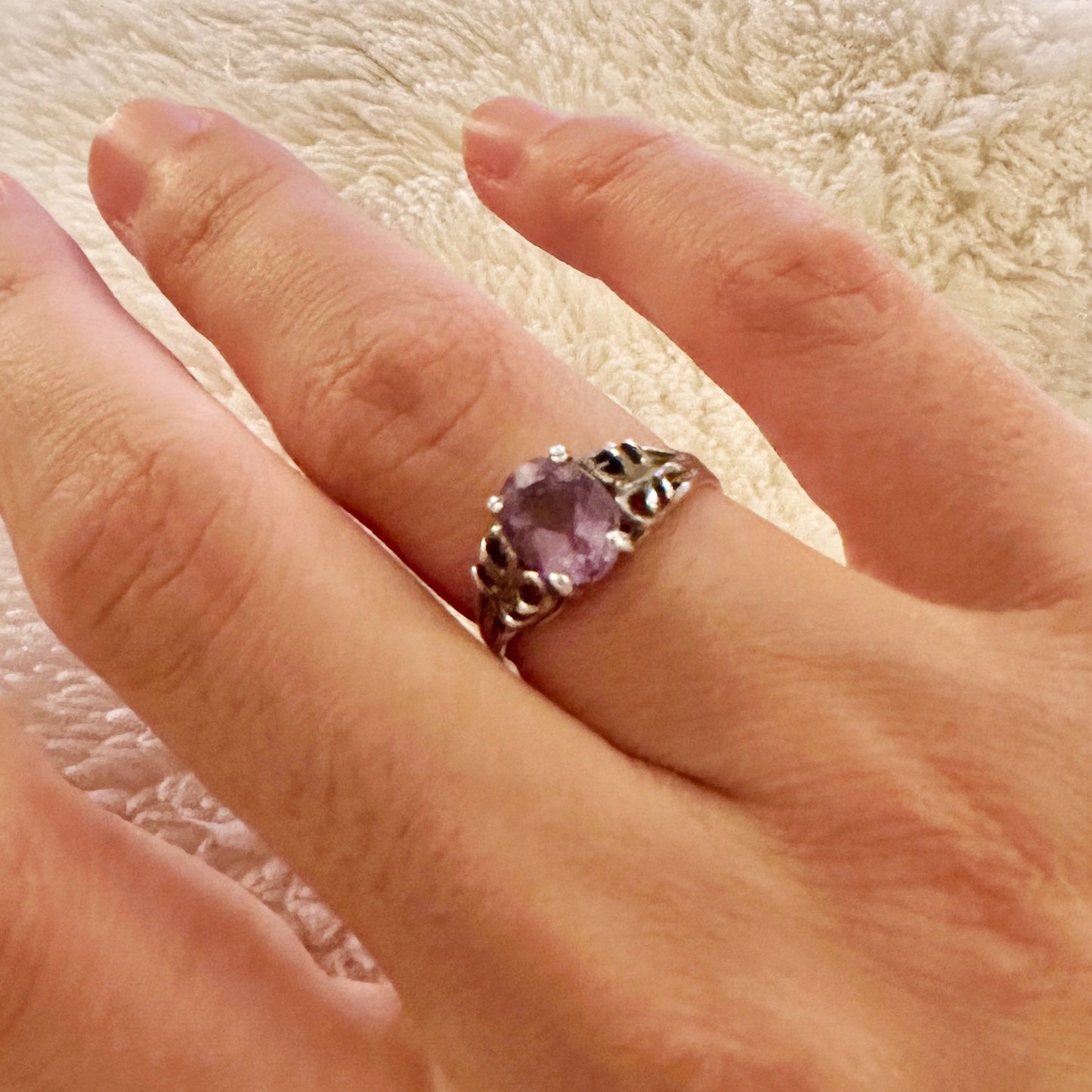 Size 5.5, vintage Sterling silver handmade ring, 925 band with amethyst
