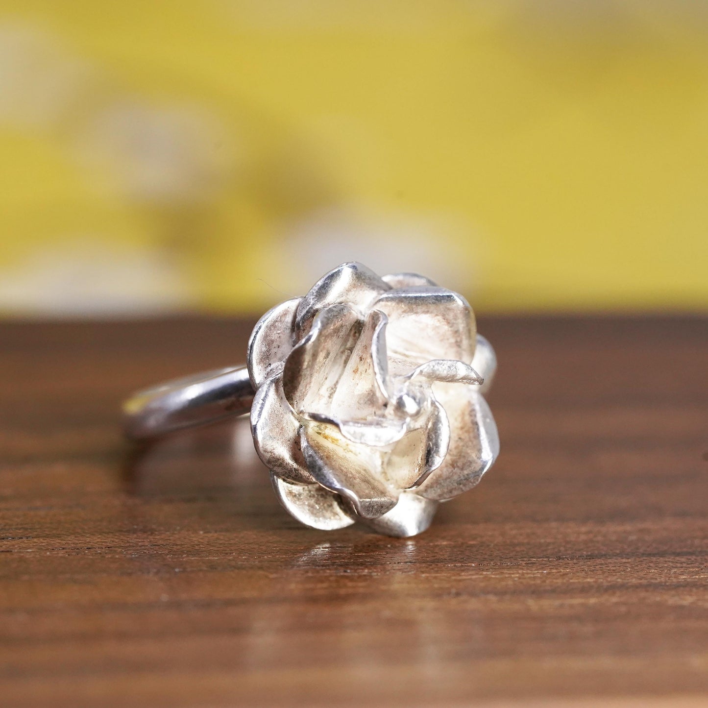 Size 7, vintage Mexican Sterling silver handmade ring, 925 rose flower