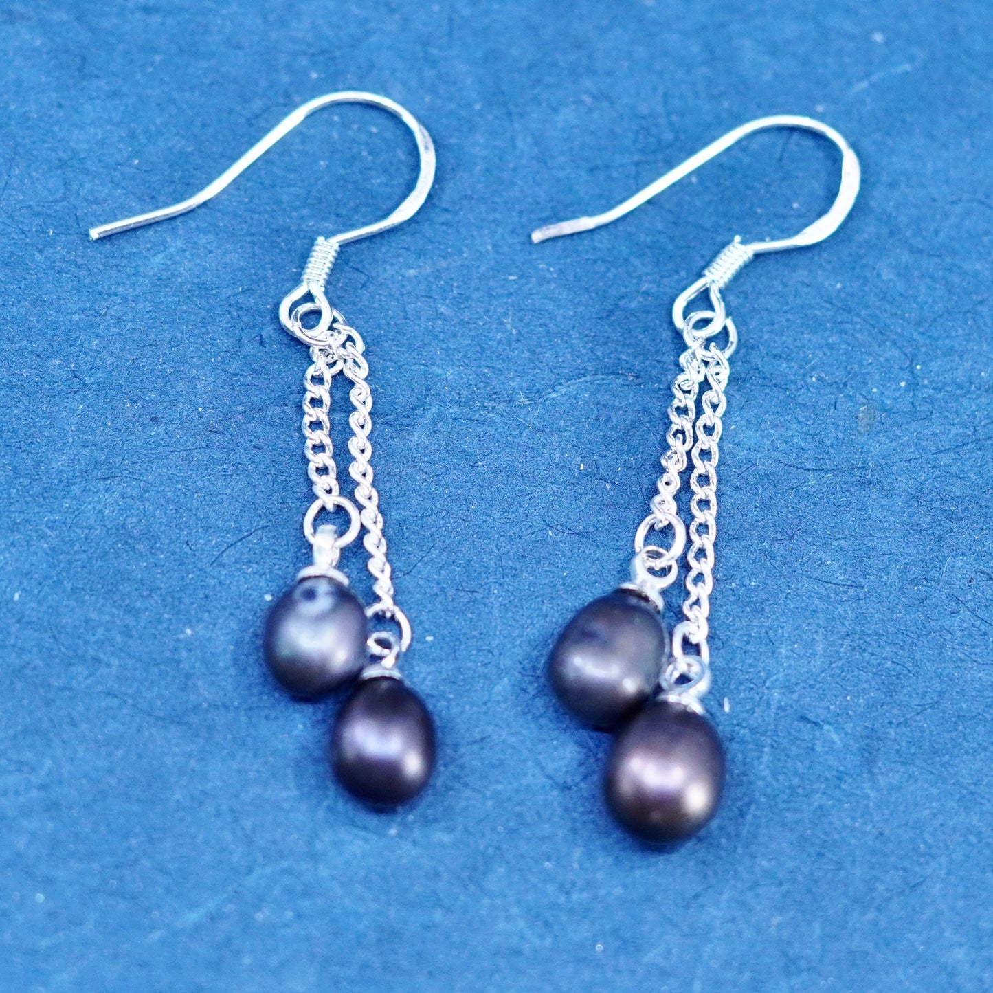 Vintage Sterling silver 925 handmade earrings with black pearl dangles