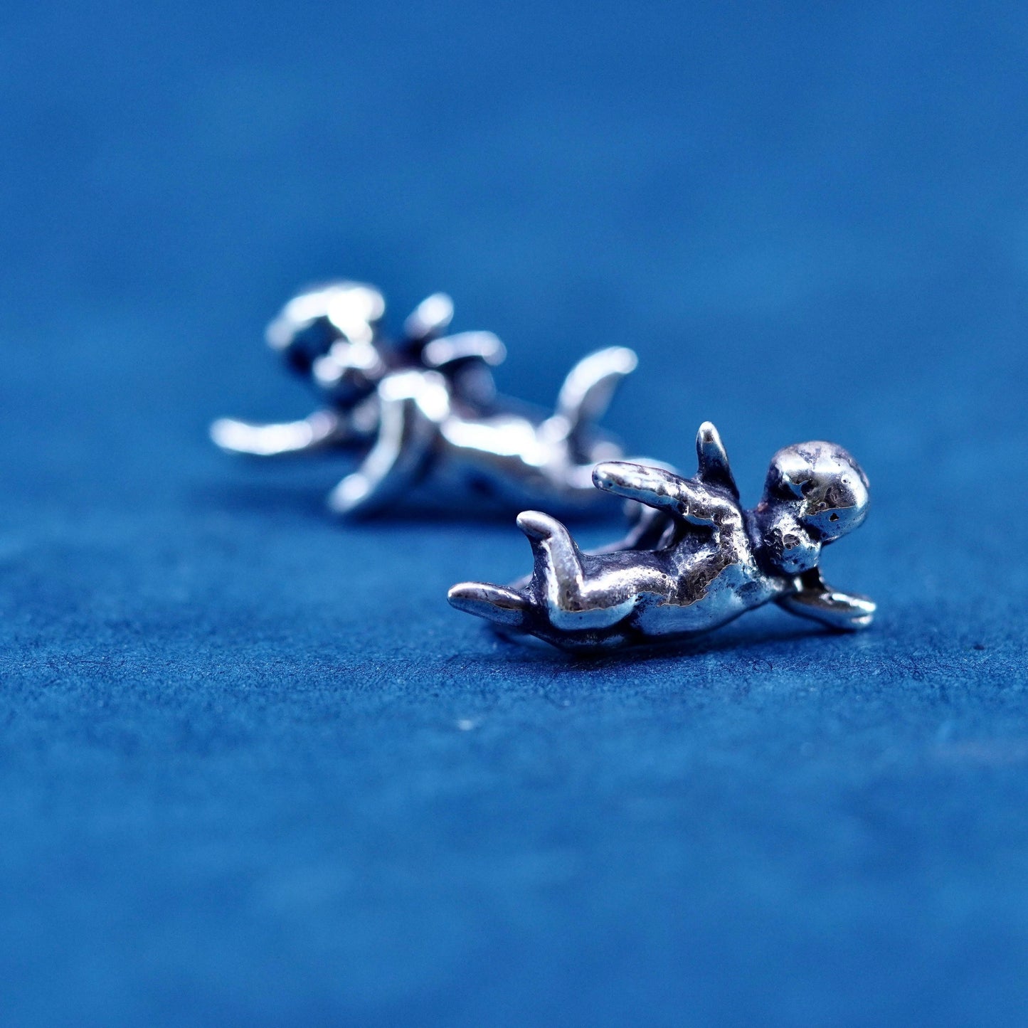 Vintage Sterling silver handmade earrings, 925 screw back Angel Jupiter
