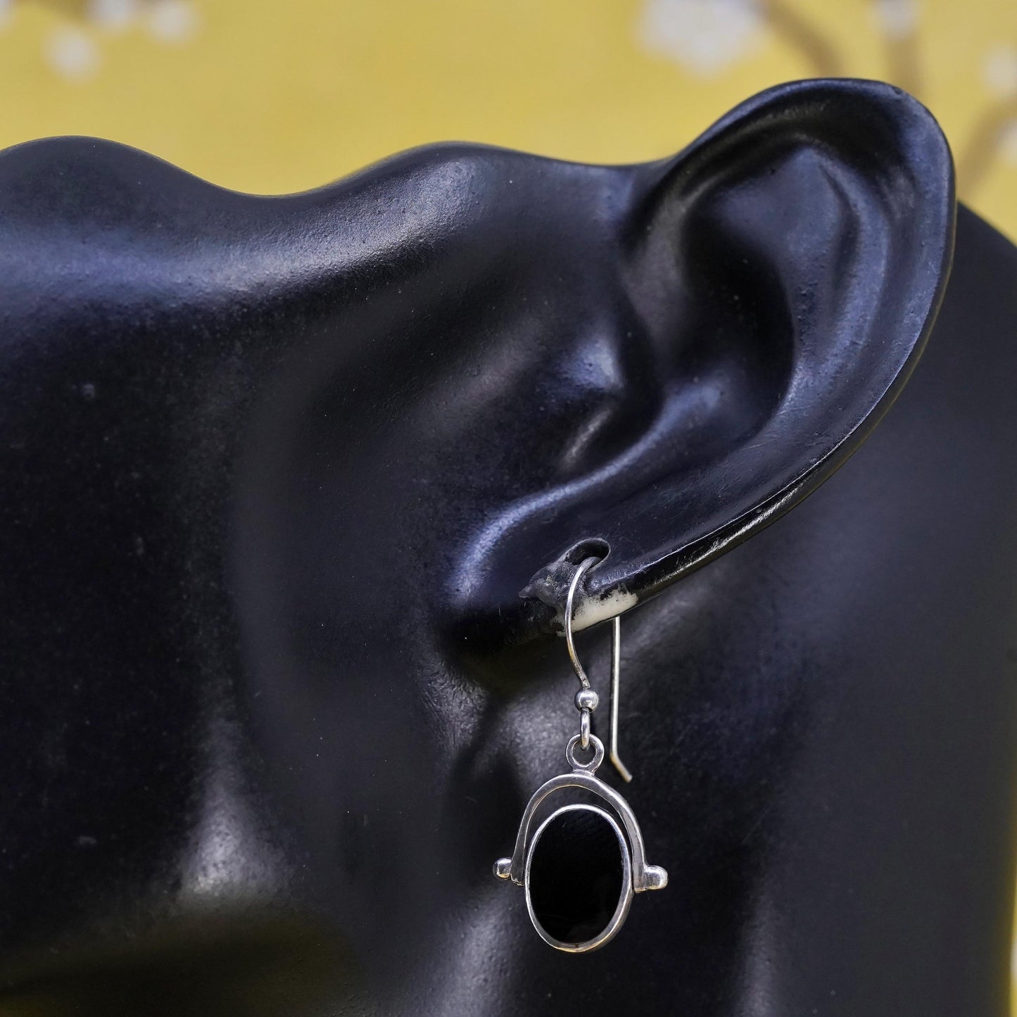 VTG Boma Sterling silver handmade earrings,double sided 925 oval dangles onyx