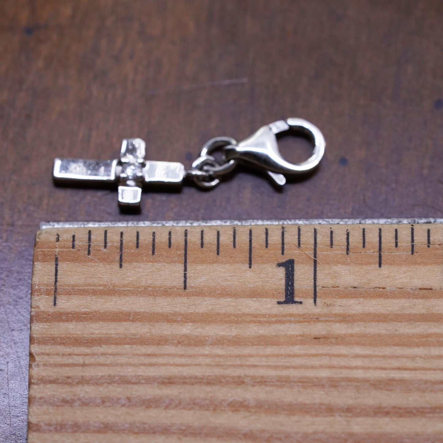 Vintage Sterling silver pendant, solid 925 silver cross charm with cz