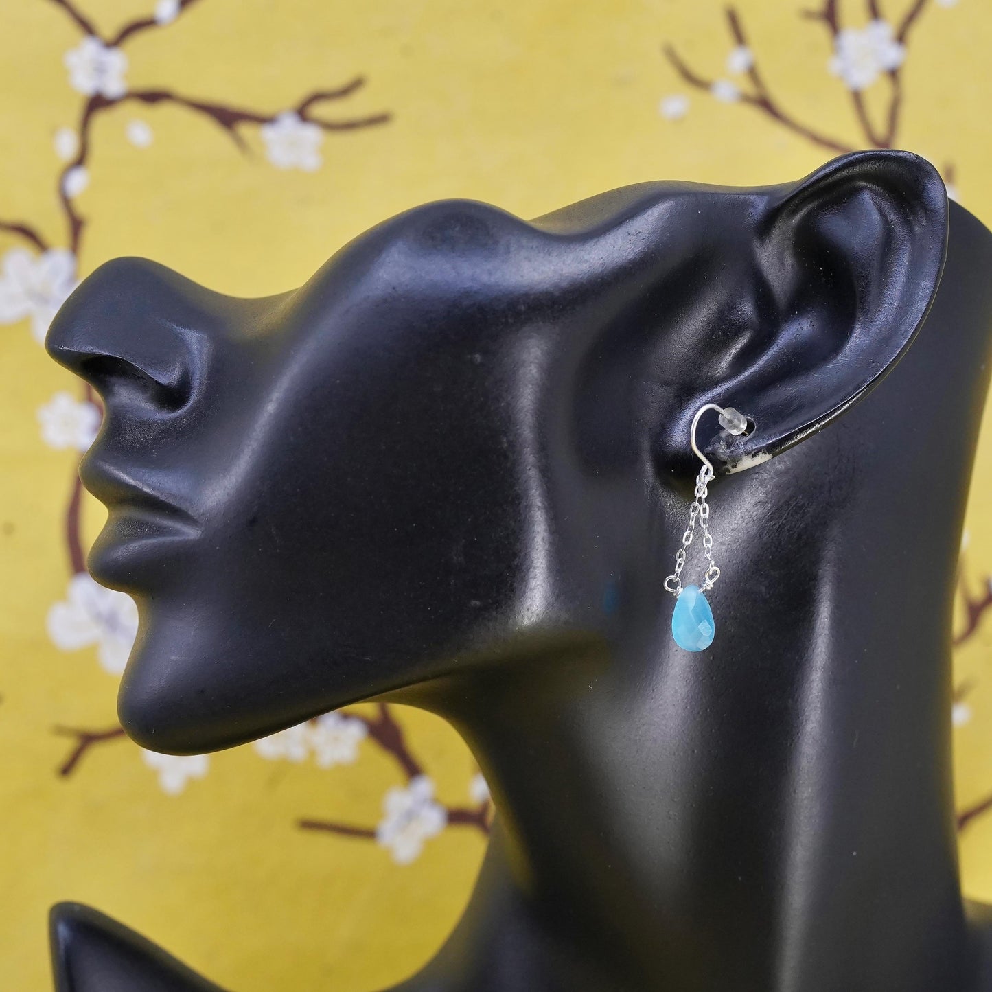 Vintage Sterling 925 silver handmade earrings with teardrop chalcedony