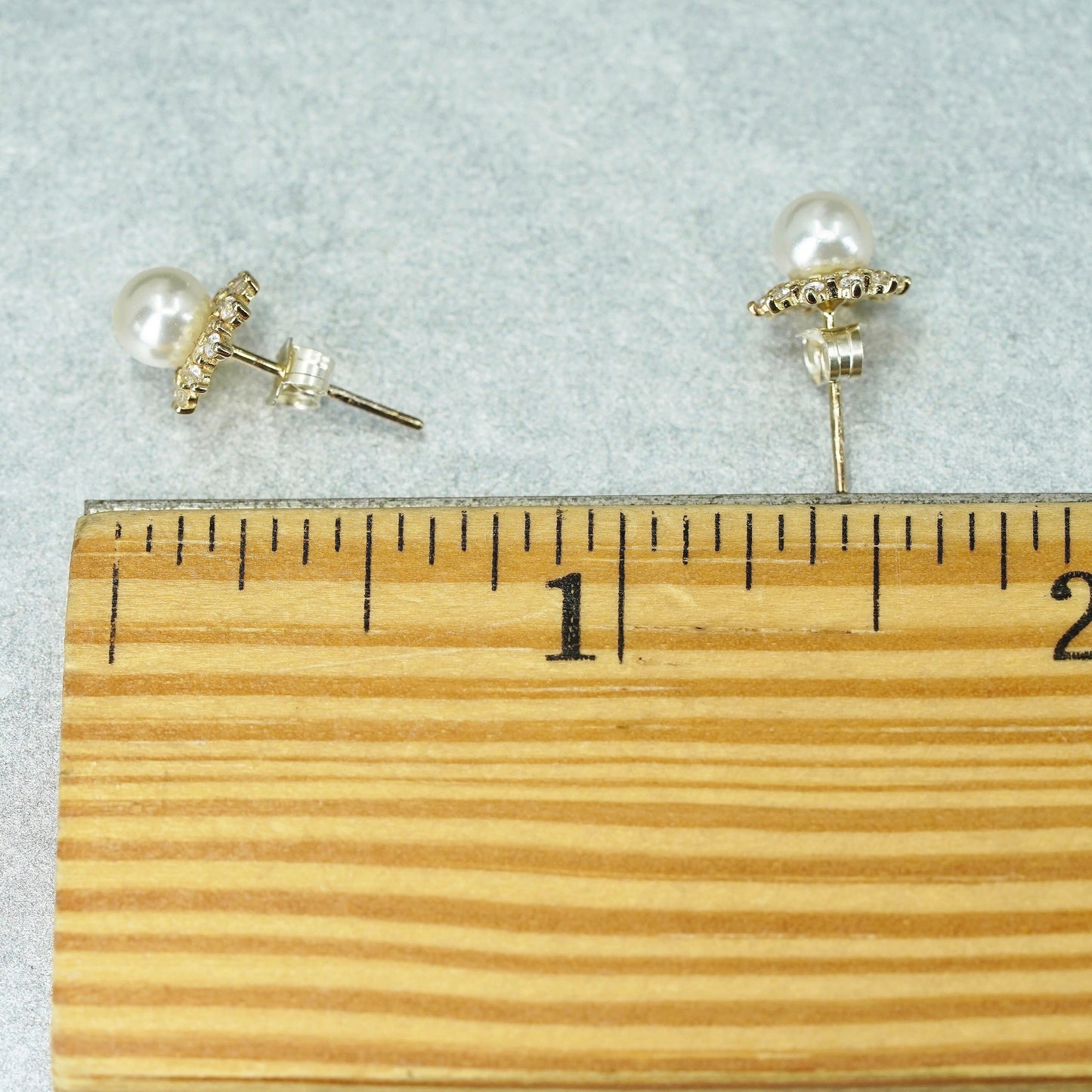 Vintage Sterling 925 silver handmade earrings, studs with pearl and cz