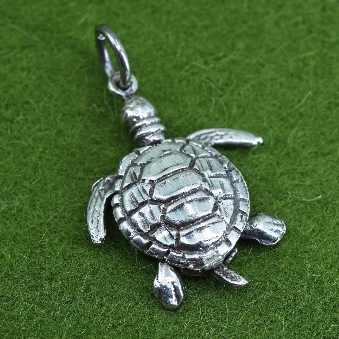 mexico sterling silver handmade pendant, 925 turtle charm with movable joints