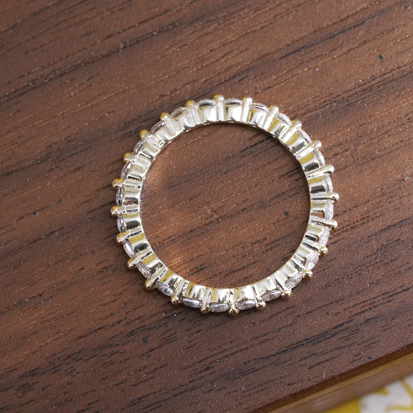Size 7, vintage vermeil gold over Sterling silver ring, 925 stackable band cz