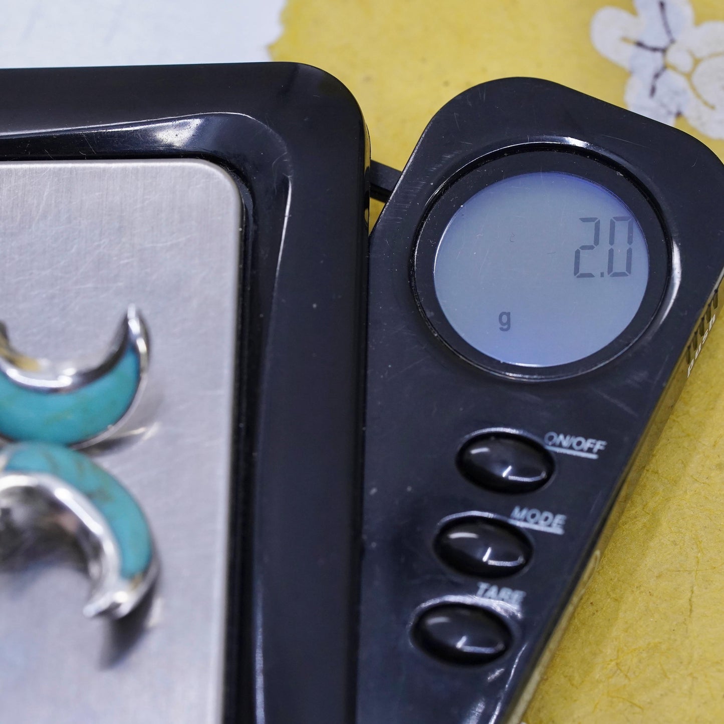 vintage Sterling 925 silver handmade studs, moon earrings with turquoise inlay