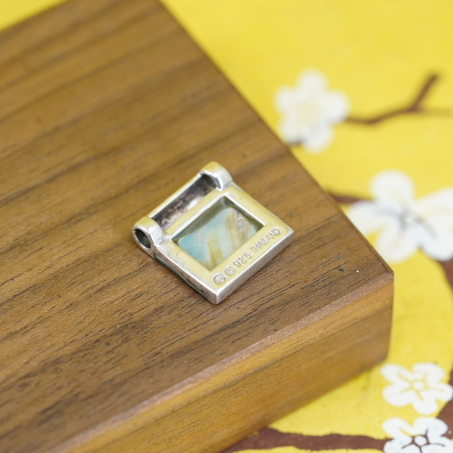 Vintage Sterling silver handmade pendant, Mexico 925 square with abalone inlay