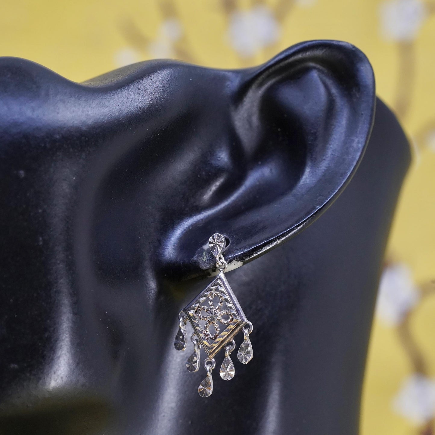 Vintage Sterling 925 silver handmade filigree earrings with dangles
