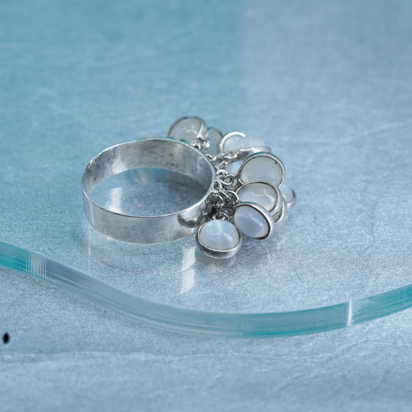 Size 9.75, vintage Sterling 925 silver handmade ring with cluster moonstone