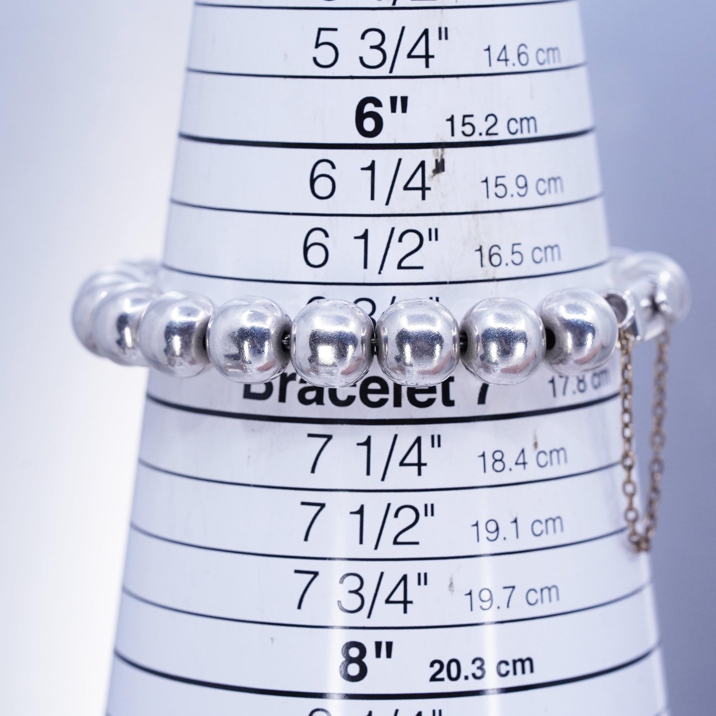 6.75”, 10mm, vintage Mexican Sterling 925 silver handmade bold bead bracelet