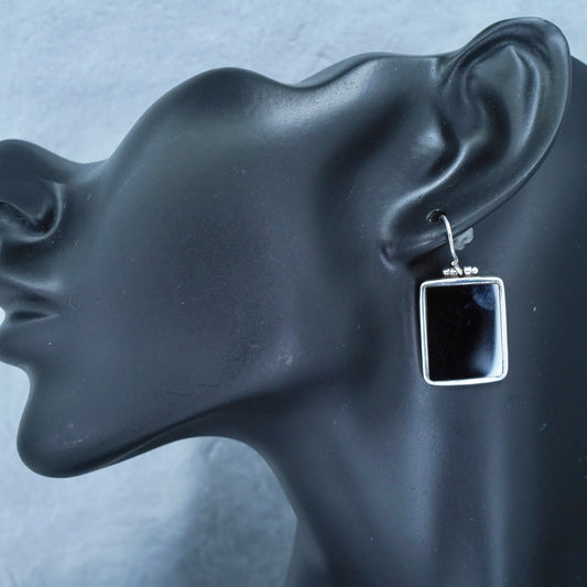 Vintage Sterling 925 silver handmade earrings with rectangular black onyx