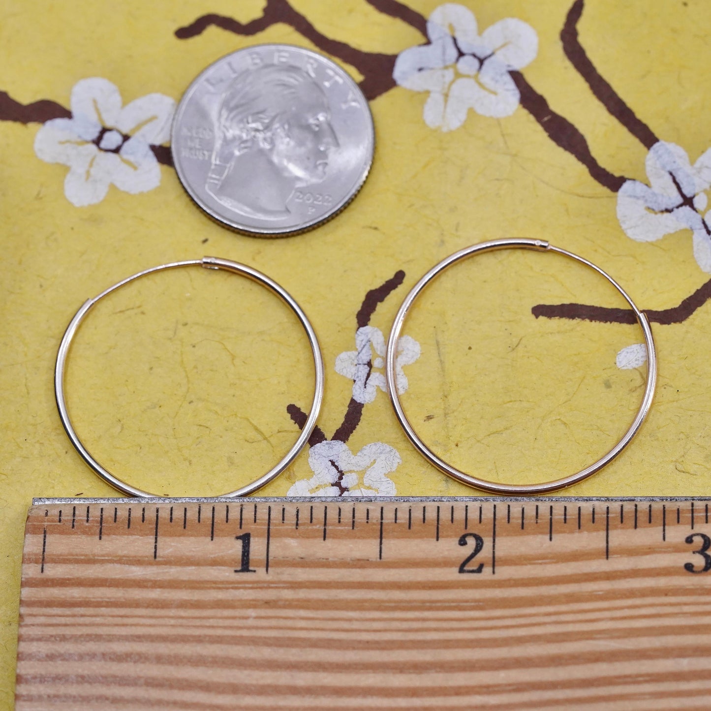 1.25", Vintage vermeil gold plated Sterling silver earrings, 925 thin hoops