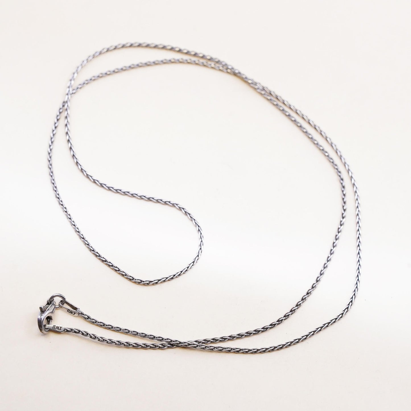 20" 1mm, vintage Italian Sterling silver necklace, 925 Wheat chain