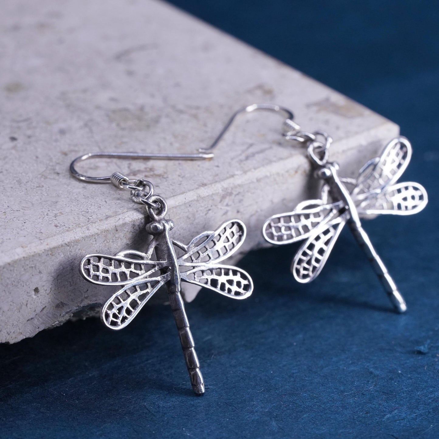 Vintage Mexican sterling silver handmade earrings, southwestern 925 dragonfly