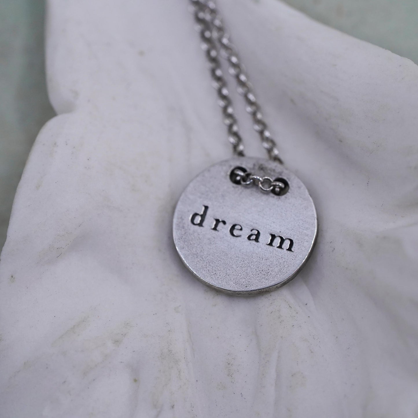 18+2”, vintage sterling 925 silver circle chain necklace with dream tag pendant