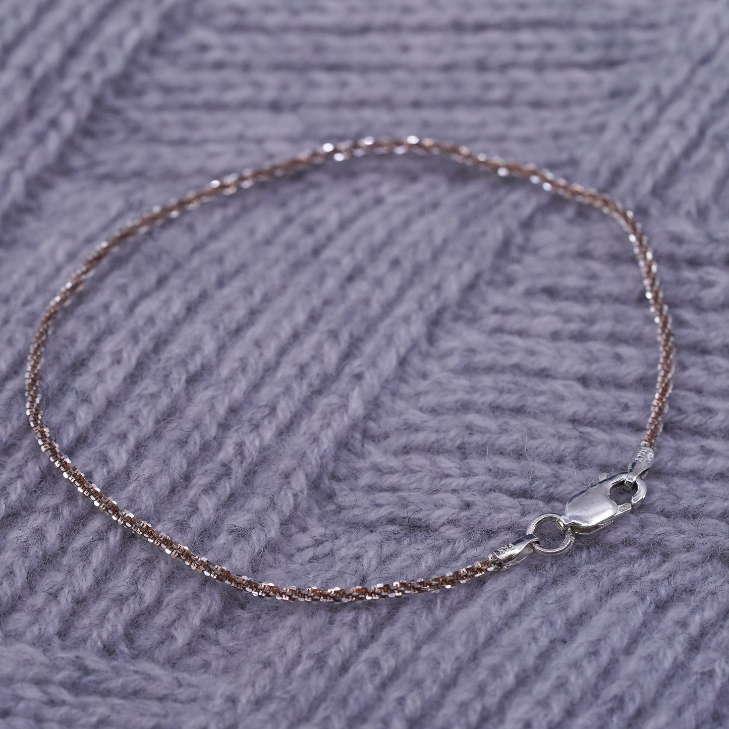 7.5", 2mm, vintage Sterling silver handmade bracelet, 925 twisted curb chain