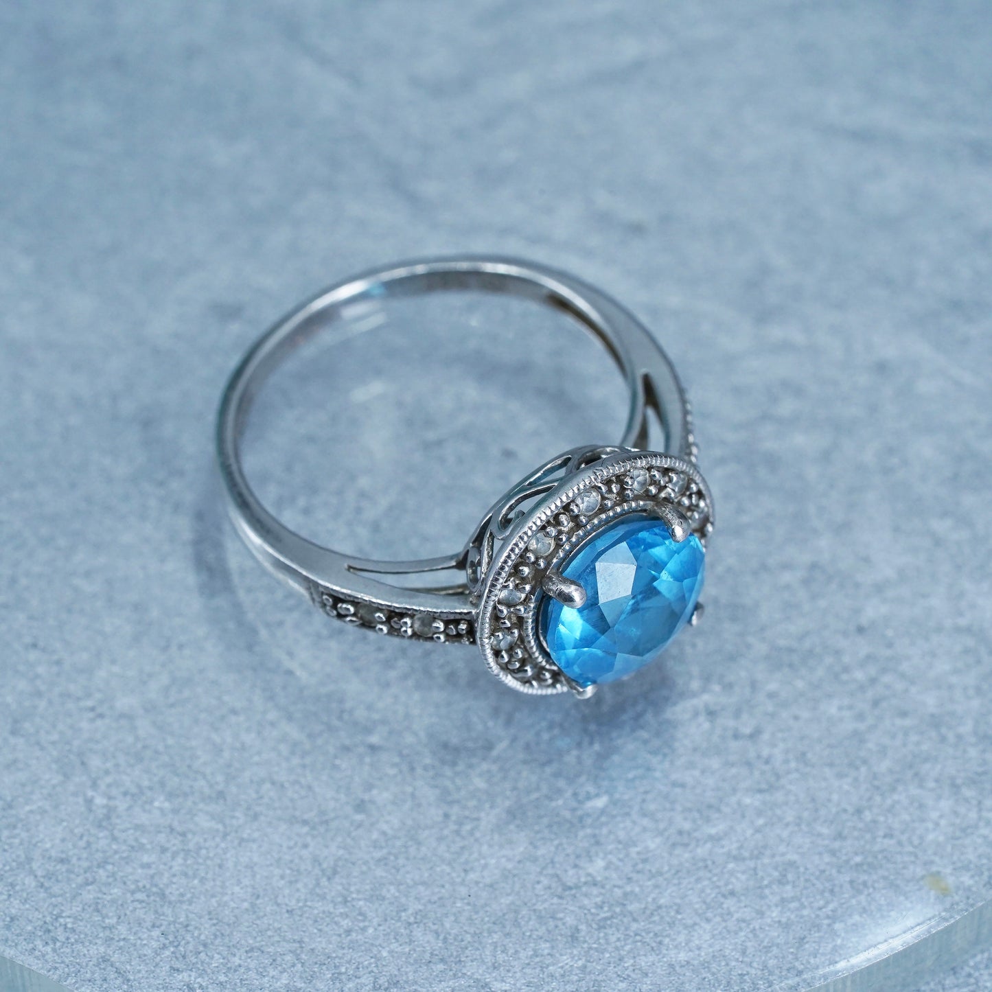 size 7, ISP Sterling Silver 925 Moissanite Diamonds HDS Helzberg Ring topaz