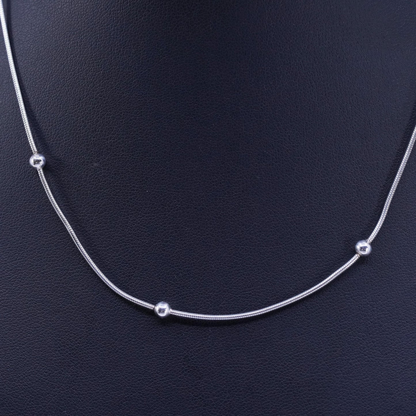 16”, vintage Sterling silver necklace, 925 snake chain with beads