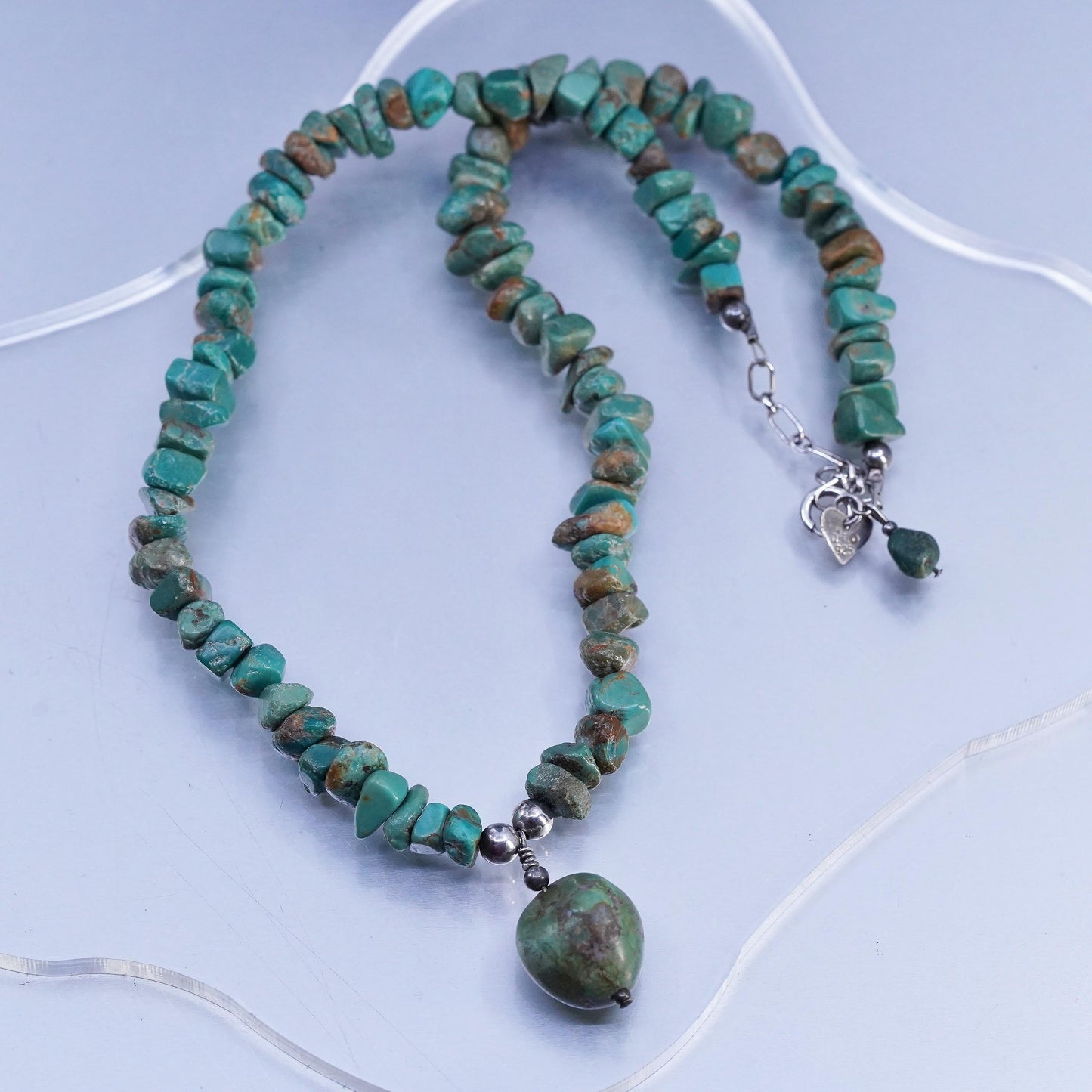 16+2", Native American Q.T. Sterling 925 silver necklace with turquoise beads