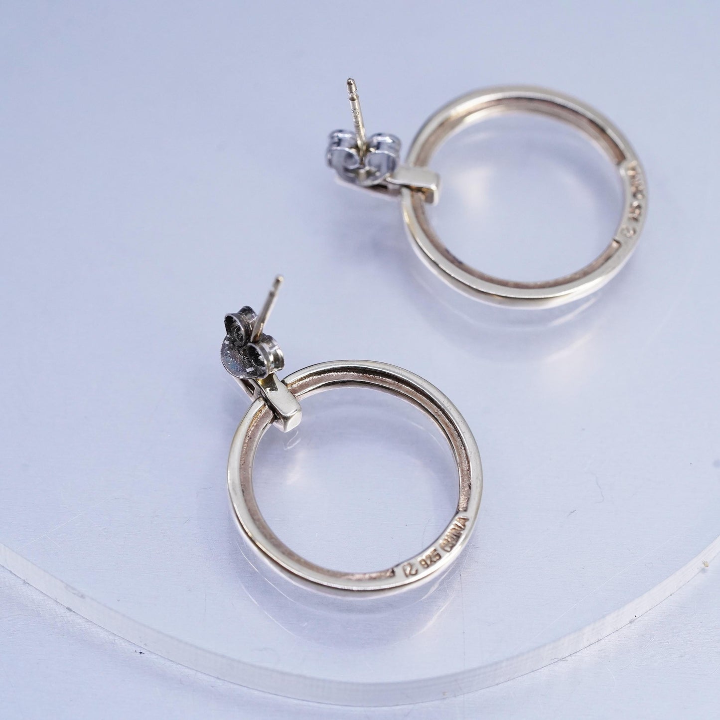 Vinatge vermeil gold over Sterling silver earrings, 925 hoops with diamond