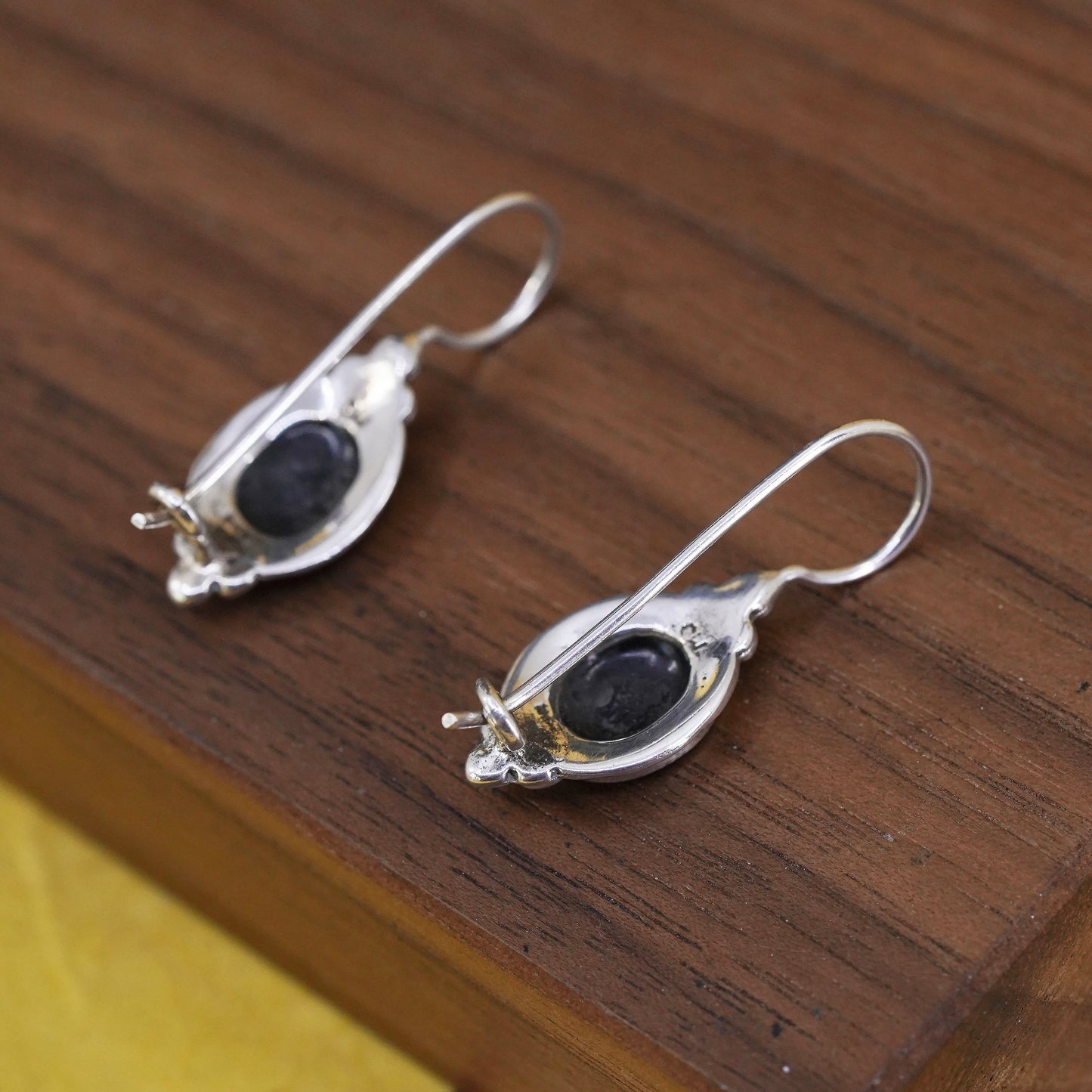 Vintage Sterling 925 silver handmade earrings with oval onyx and beads