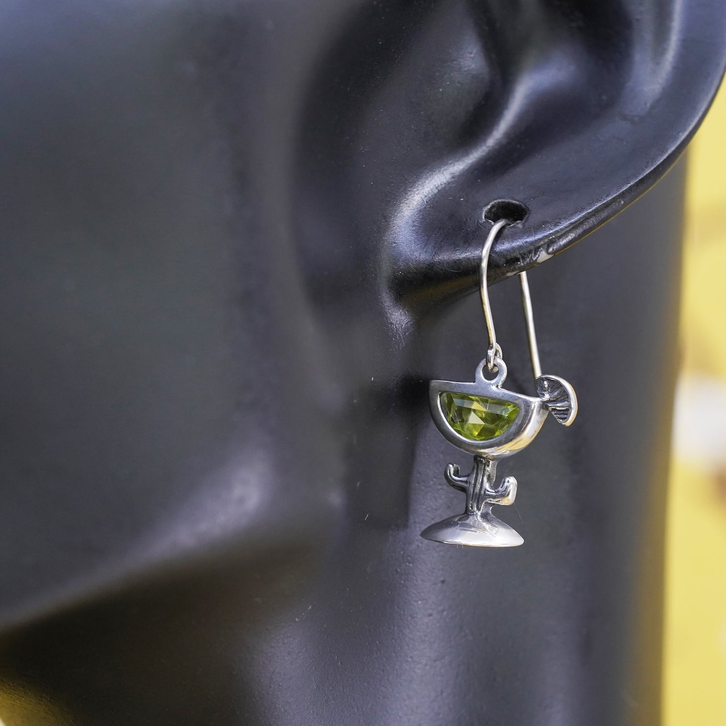 Silpada Sterling 925 silver earrings with martini glass and Green Cz