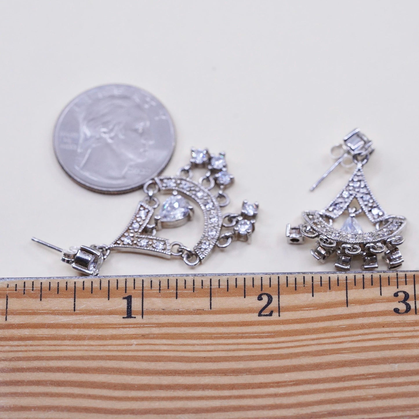 925 Sterling Silver Cluster CZ Chandelier Earrings, Teardrop Wedding Dangles