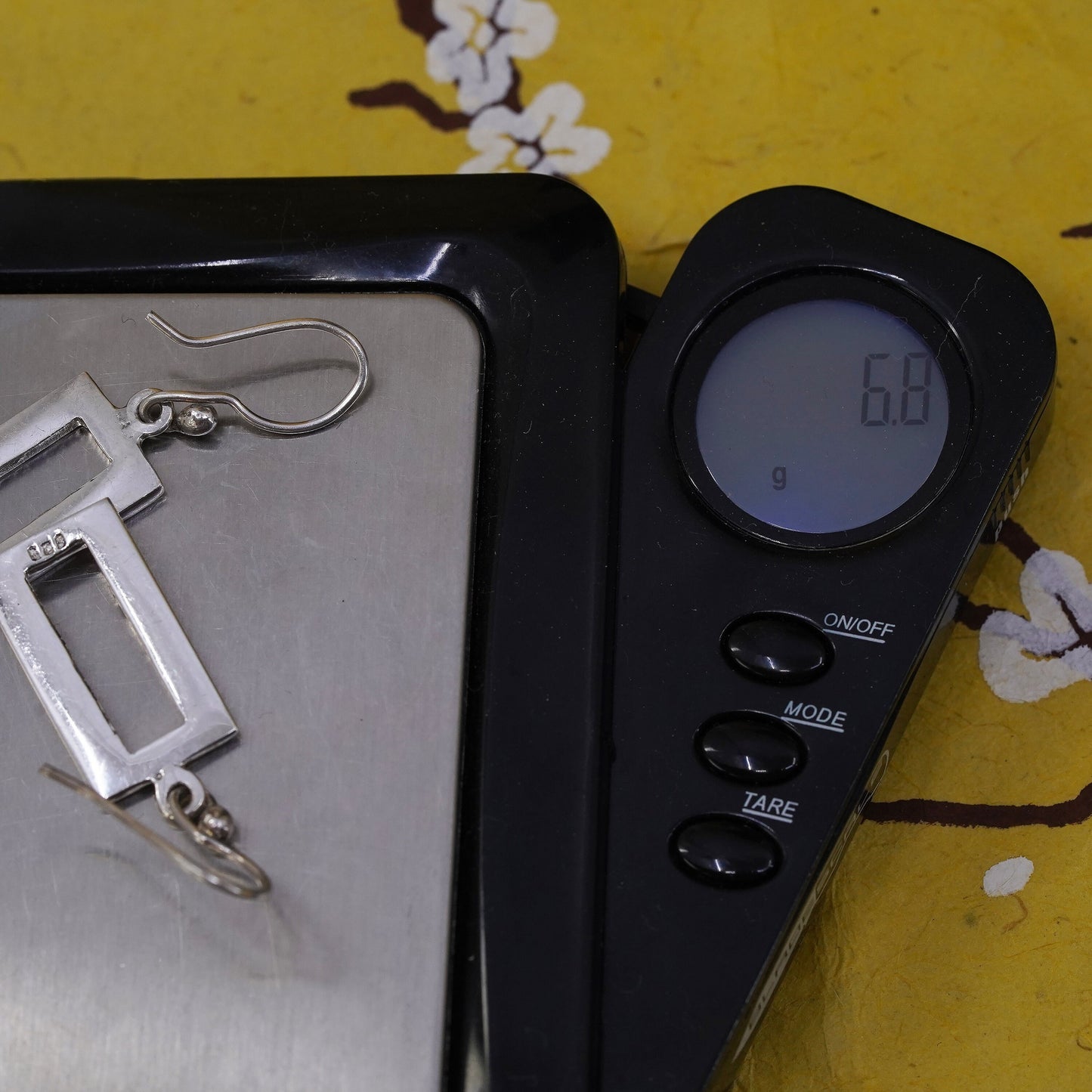 Mexico Sterling silver handmade earrings, 925 Hammered rectangular dangles