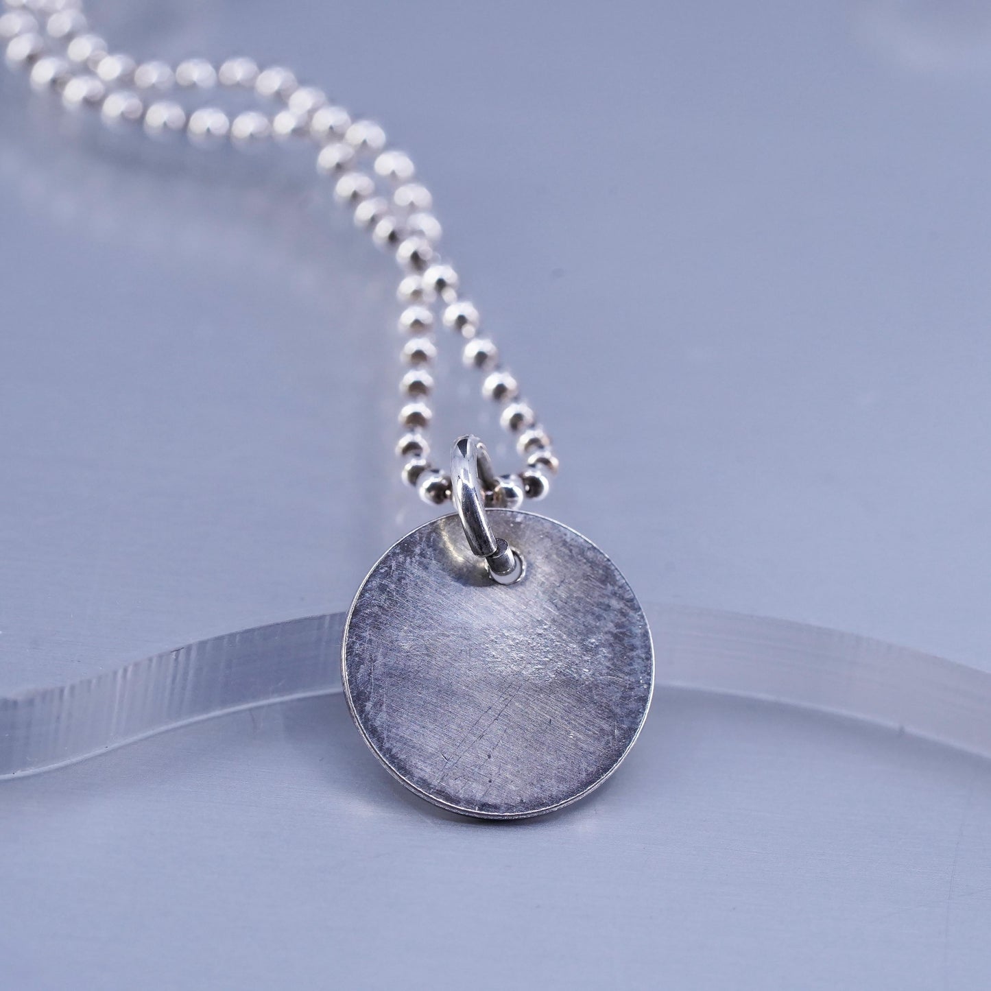 18”, Sterling 925 silver handmade bead chain necklace with name Wendy pendant