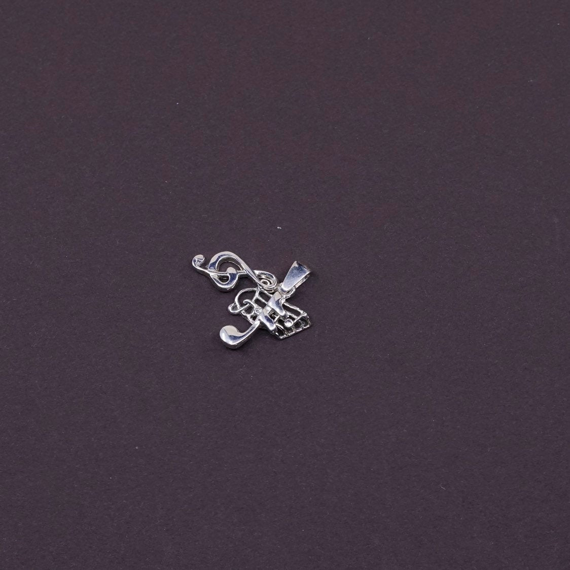 vtg Sterling silver handmade pendant, 925 music symbol charm w/ crystal