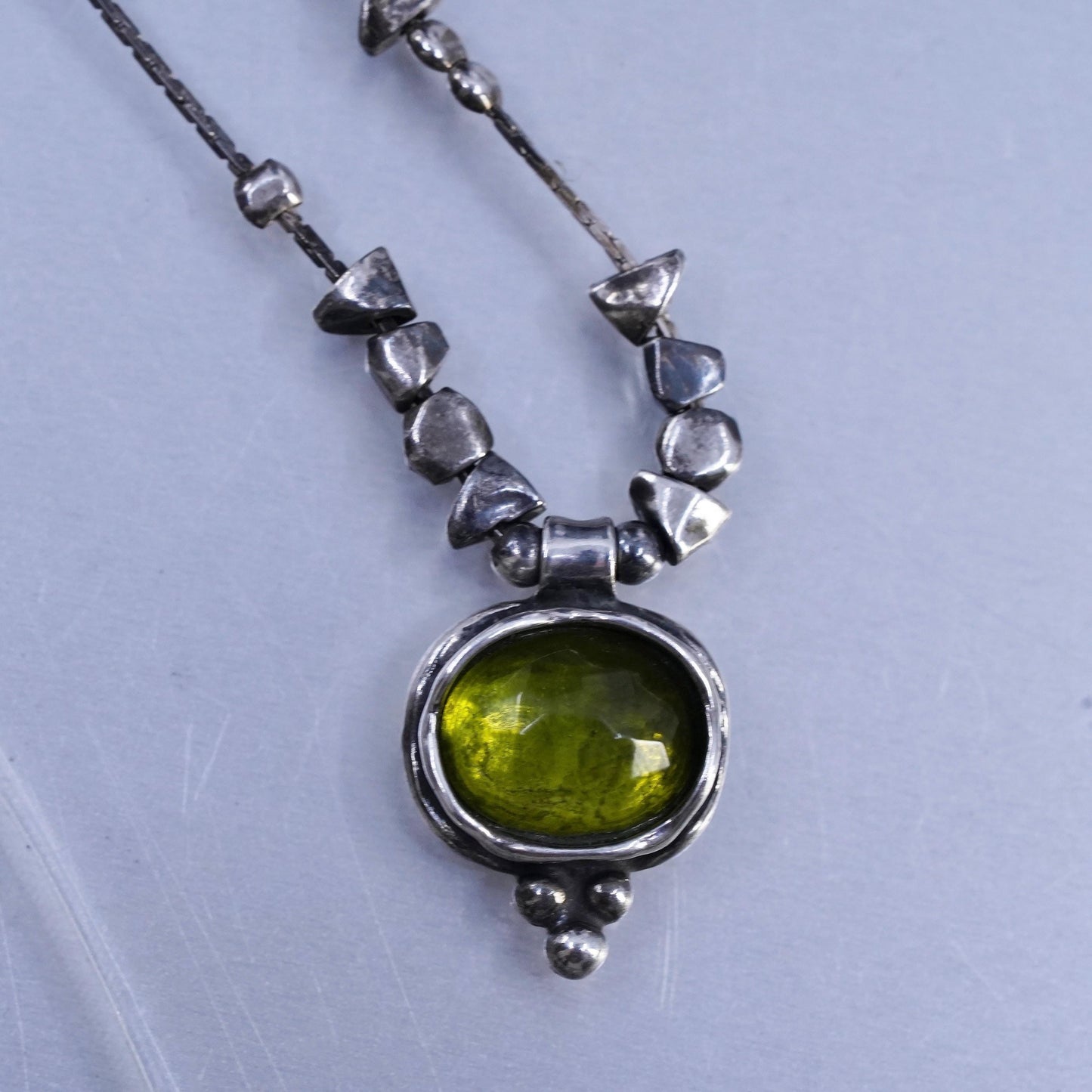 16”, Silpada Artisan 925 Sterling 925 Silver and Green Glass Pendant Necklace